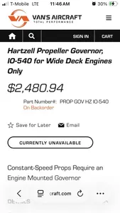 Hartzell Prop Gov Io-540 G8385NJ Vans Rv10 Harmon Rocket